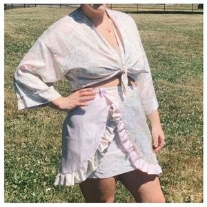 Vintage Dior Floral Satin Skirt Set Crop Top Boho